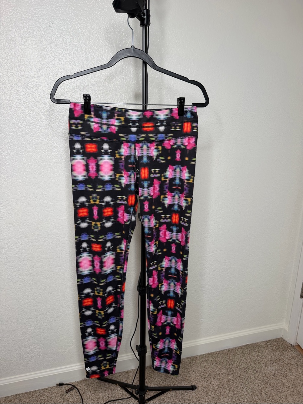 Athleta Black Leggings with Pink & Multicolor Floral Print
